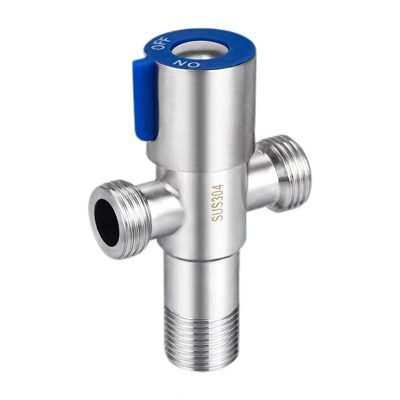 Tay cầm màu xanh Van góc ba chiều 180 ° Ổ cắm kép