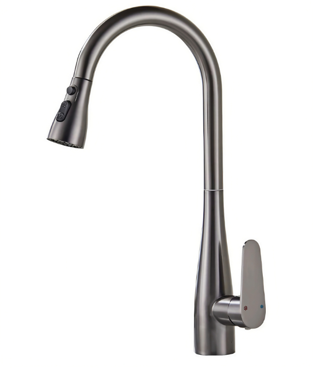 Vòi kéo nhà bếp nóng lạnh cổ ngỗng cao cấp màu xám Gunmetal