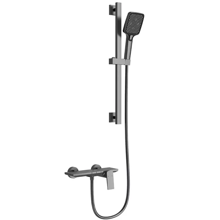 Bộ vòi hoa sen hình vuông màu xám Gunmetal có thanh trượt có thể điều chỉnh