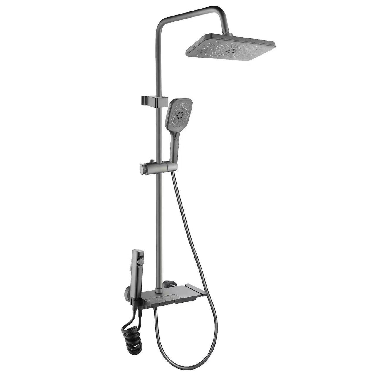 Bộ vòi hoa sen mưa nóng lạnh màu xám Gunmetal kèm súng phun Bộ vòi hoa sen mưa nóng lạnh màu xám Gunmetal kèm súng phun